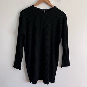Eileen Fisher Black TENCEL STRETCH RIB Crew Neck TUNIC Woodland Top